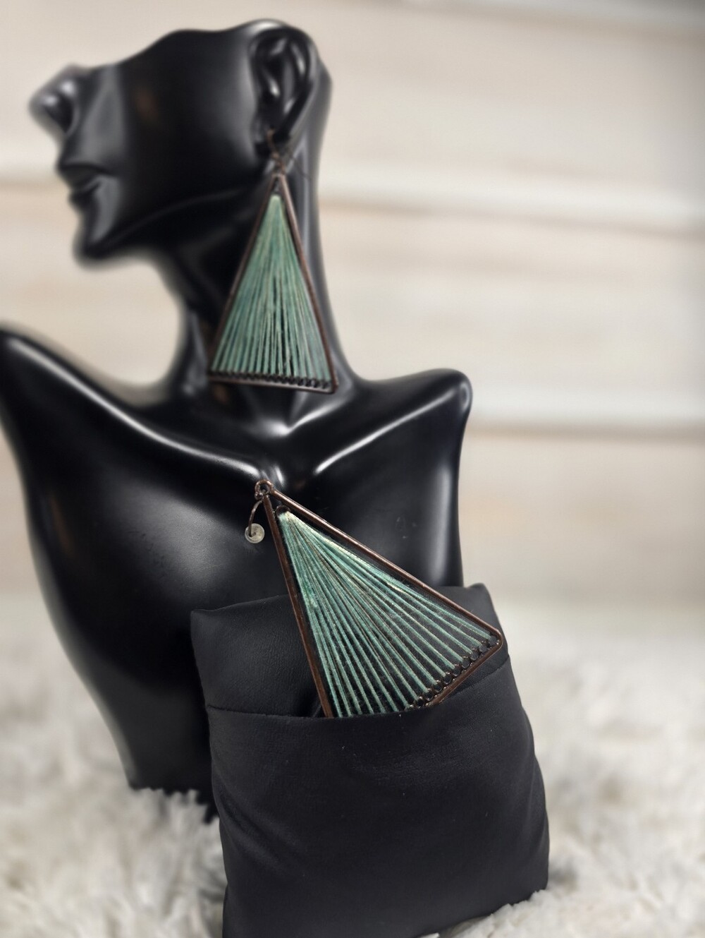 Handmade Teal Triangle Drop Earrings - Women Bags Accessory